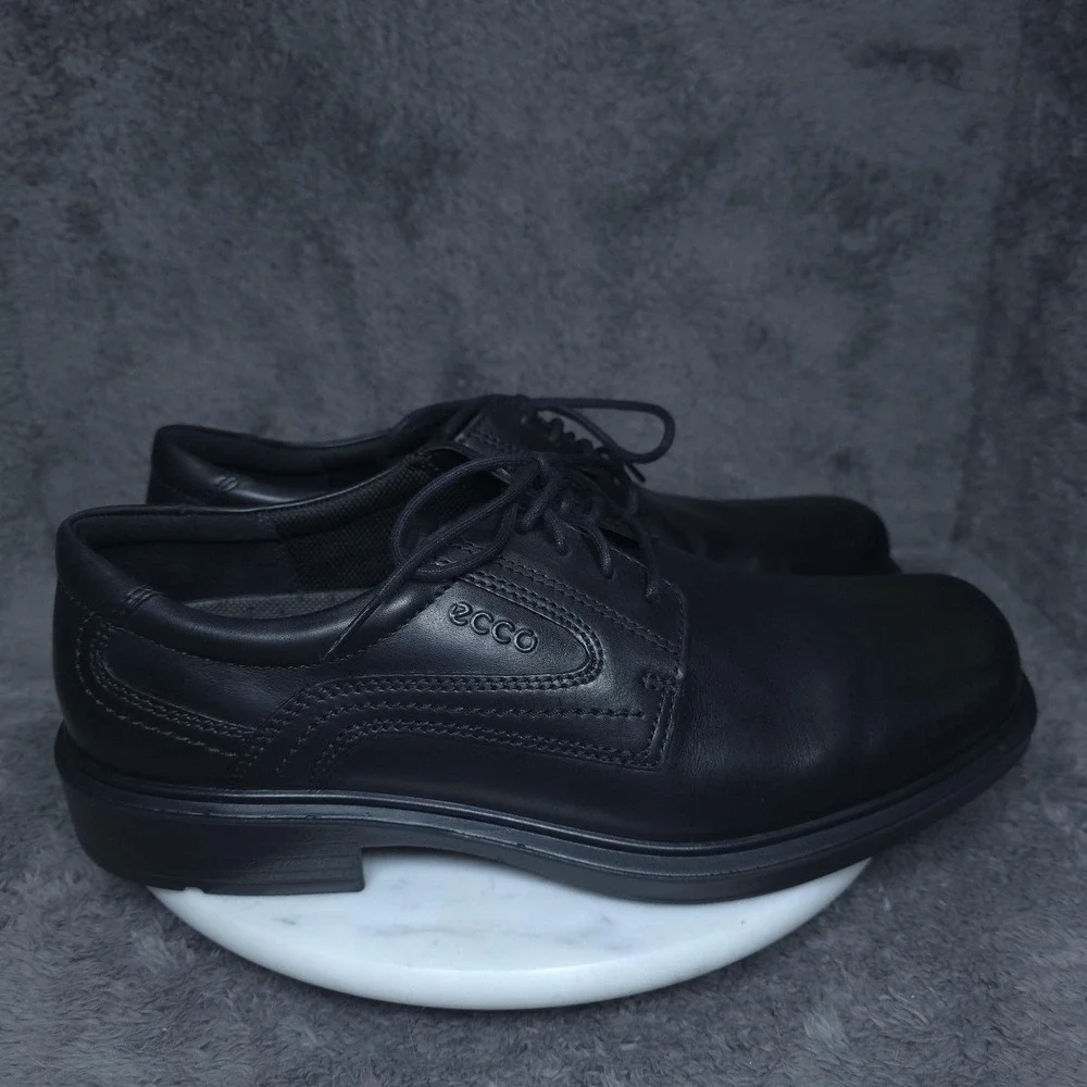 ECCO Shoes Mens 9.5 Black Leather Derby Oxford Dress Comfort Square Toe
